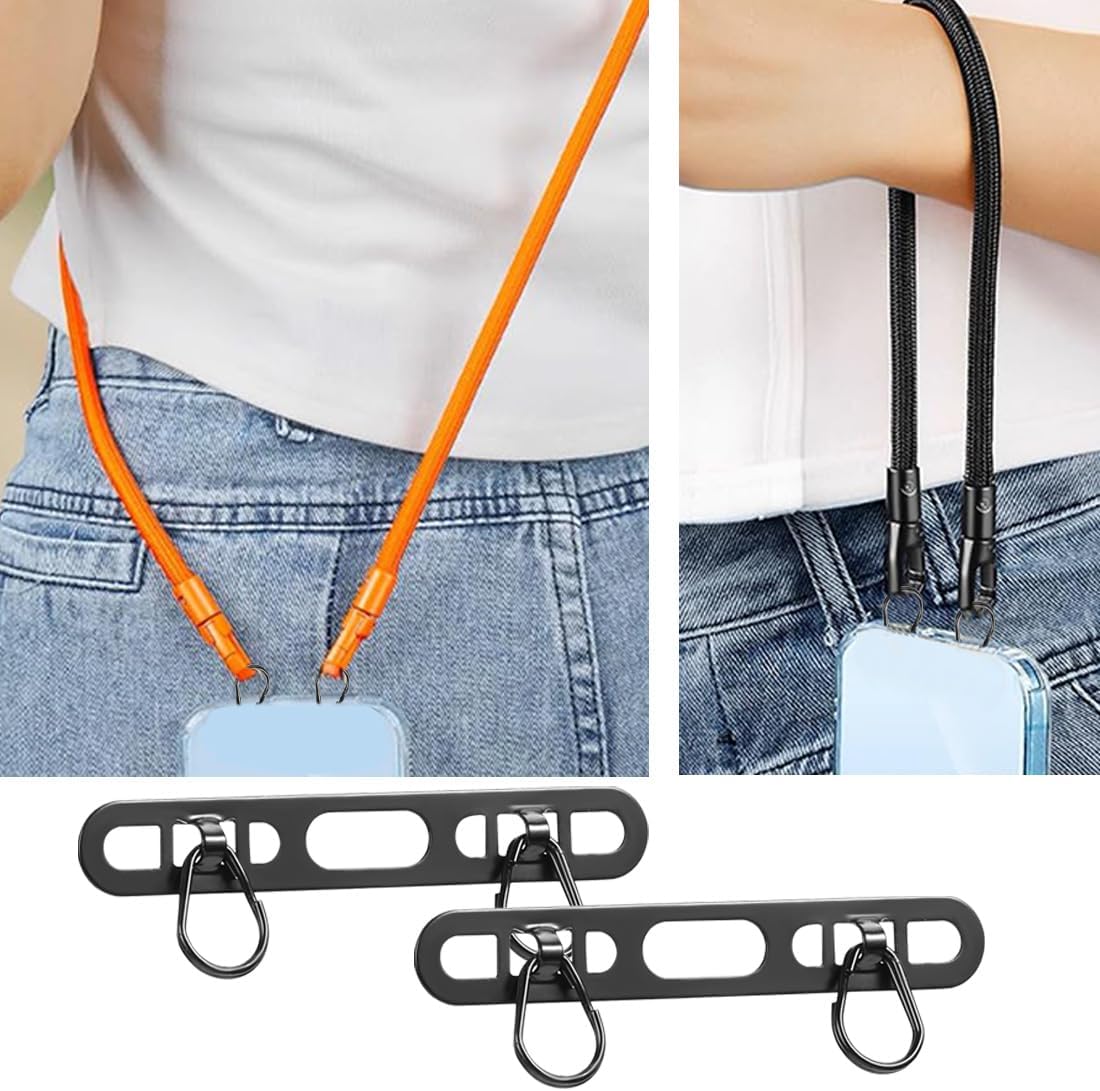 Phone Lanyard Pads 2PCS Universal Cell Phone Tether Tab Metal Ultra Thin Patch Non-Adhesive Phone Patches for Most Smartphones Cases (Black), Black, 4.6X 0.7CM