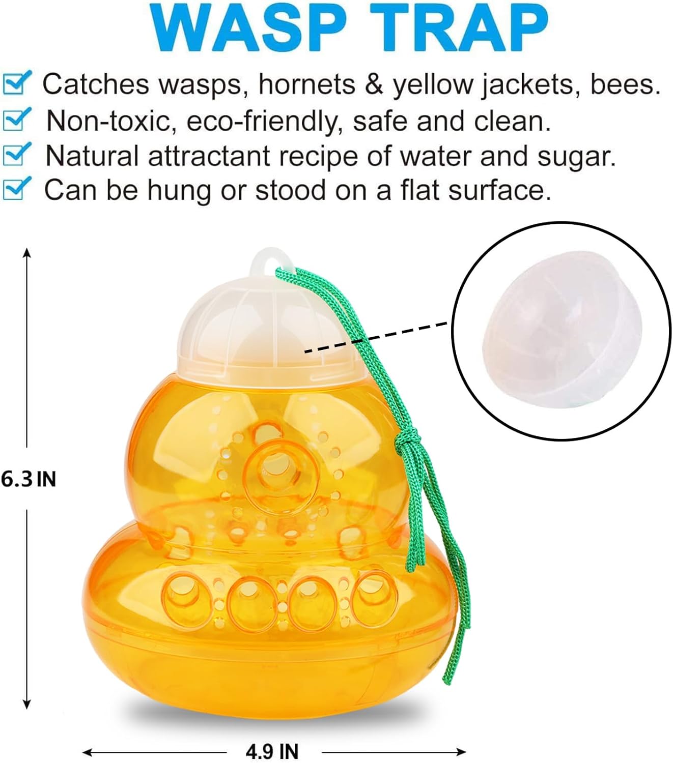 2 Pack Wasp Trap Hornets, Yellow Jackets Wasp Repellent, Hornet Trap, Bee Traps Wasps, Wasp Traps for Outdoors, Effective and Reusable, Safe and Natural, No Bottom Seam