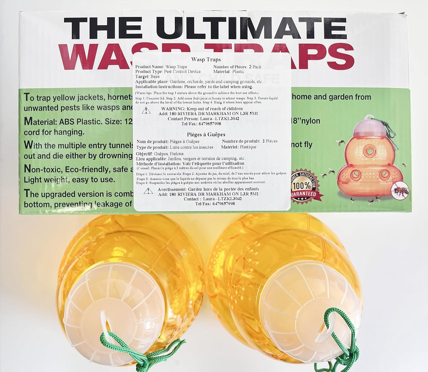 2 Pack Wasp Trap Hornets, Yellow Jackets Wasp Repellent, Hornet Trap, Bee Traps Wasps, Wasp Traps for Outdoors, Effective and Reusable, Safe and Natural, No Bottom Seam