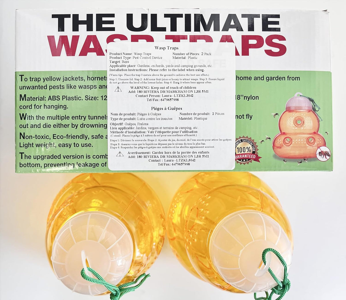 2 Pack Wasp Trap Hornets, Yellow Jackets Wasp Repellent, Hornet Trap, Bee Traps Wasps, Wasp Traps for Outdoors, Effective and Reusable, Safe and Natural, No Bottom Seam
