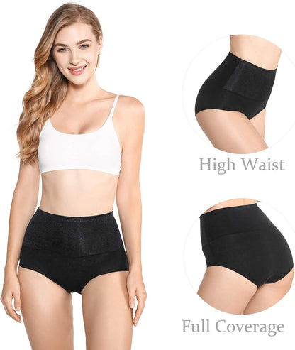 5-Pack Women's High Waist Tummy Control Panties Cotton Underwear No Muffin Top