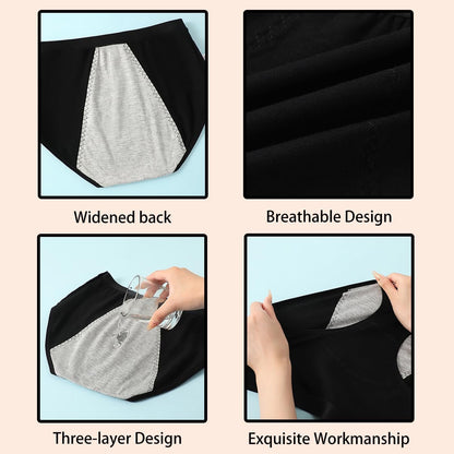 Women High Waist Period Panties 4 Pack Underwear Menstrual Breathable Leakproof Pants Cotton Knickers