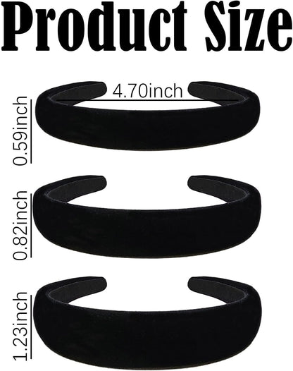 3Pcs Black Velvet Headbands for Women, Soft Head Bands for Women's Hair Plain Velvet Hair Band Hoop for Girls Cute Hair Accessories