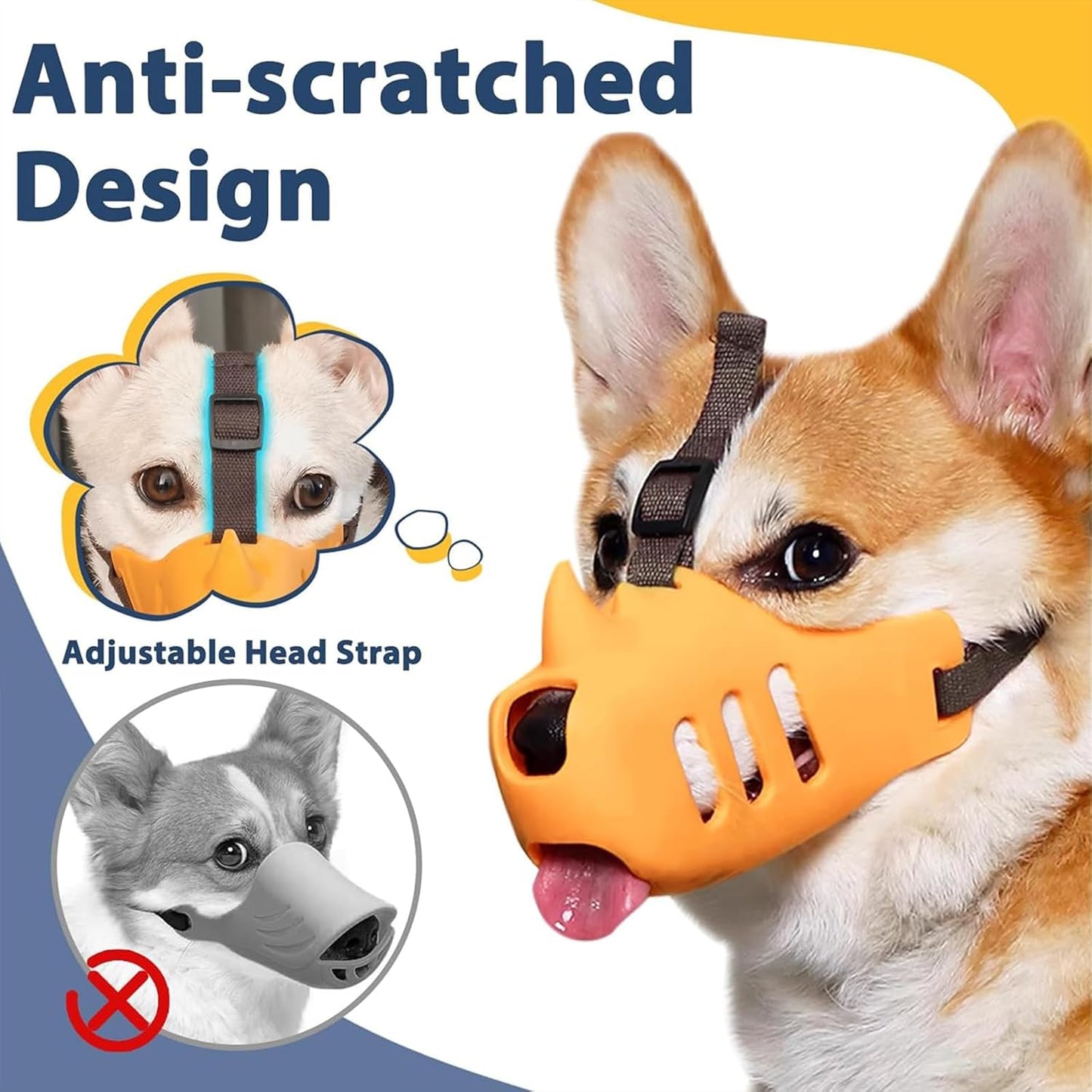 Silicone Dog Muzzle, Soft Muzzle for Small Medium Dogs, Breathable Silicone Cage Mouth Cover for Poodle Dachshund to Prevent Biting and Chewing Adjustable Head Strap (S,Orange)