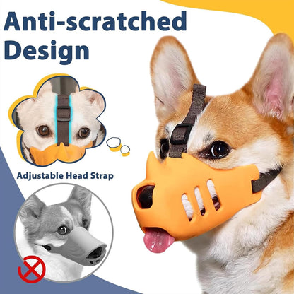 Silicone Dog Muzzle, Soft Muzzle for Small Medium Dogs, Breathable Silicone Cage Mouth Cover for Poodle Dachshund to Prevent Biting and Chewing Adjustable Head Strap (S,Orange)