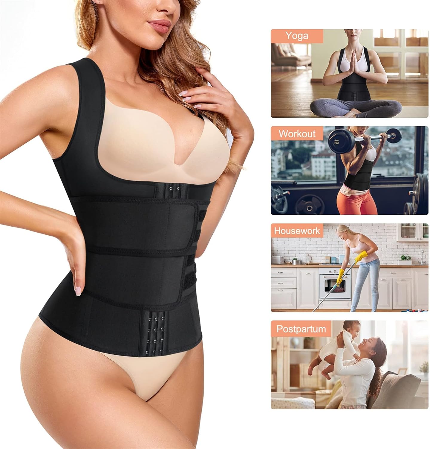 Women's Waist Trainer Vest Corset Belt with -Layer Compression, Steel Bones, U-Shape Design for Abdominal Support, Back Support, Posture Improvement, Hourglass Figure Sculpting