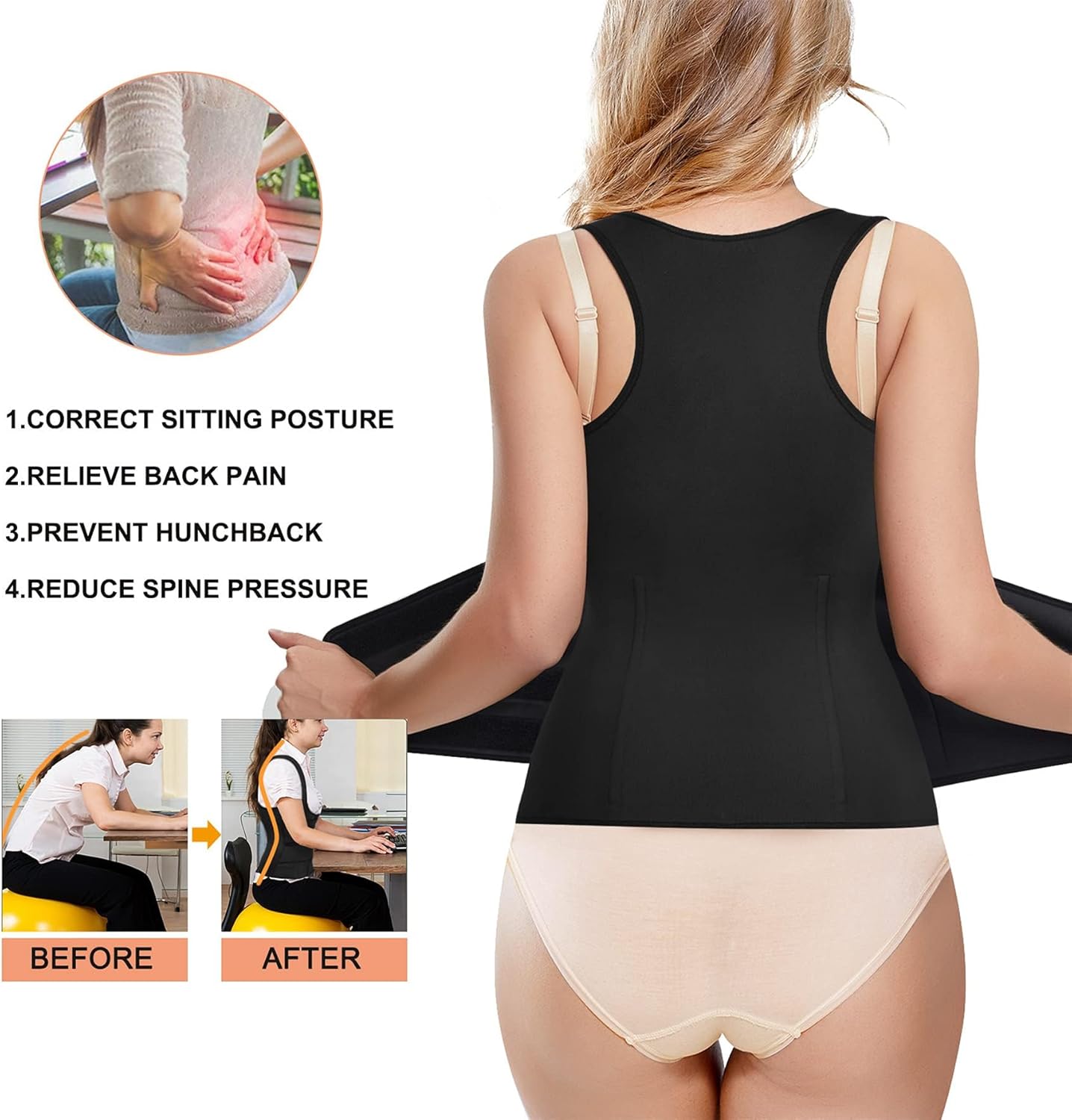 Women's Waist Trainer Vest Corset Belt with -Layer Compression, Steel Bones, U-Shape Design for Abdominal Support, Back Support, Posture Improvement, Hourglass Figure Sculpting