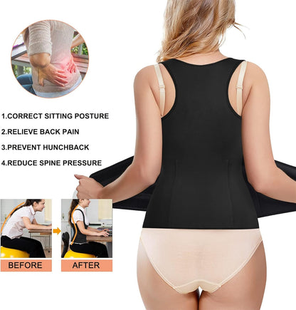 Women's Waist Trainer Vest Corset Belt with -Layer Compression, Steel Bones, U-Shape Design for Abdominal Support, Back Support, Posture Improvement, Hourglass Figure Sculpting