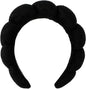 Spa Headband Hair Band for Women - Puffy Sponge Black Headbands for Washing Face Hair Headband for Skincare, Makeup Removal, Shower - Soft Absorbent Terry Towel Cloth Fabric