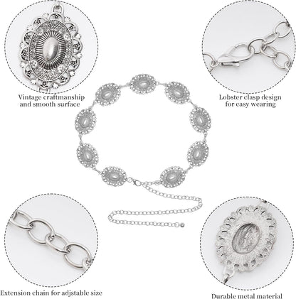 Western Oval Concho Chain Belt for Women Metal Waist Chain Belt for Dresses Jeans Western Cowgirl