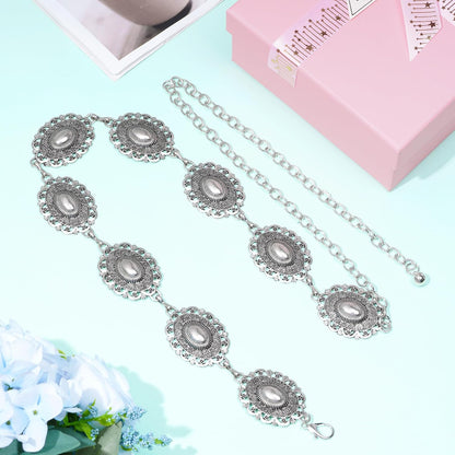 Western Oval Concho Chain Belt for Women Metal Waist Chain Belt for Dresses Jeans Western Cowgirl