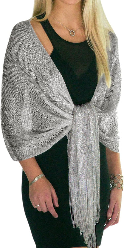Sheer Glitter Sparkle Shawl Wrap Fringe Prom Weddings Evening Scarfs for Women