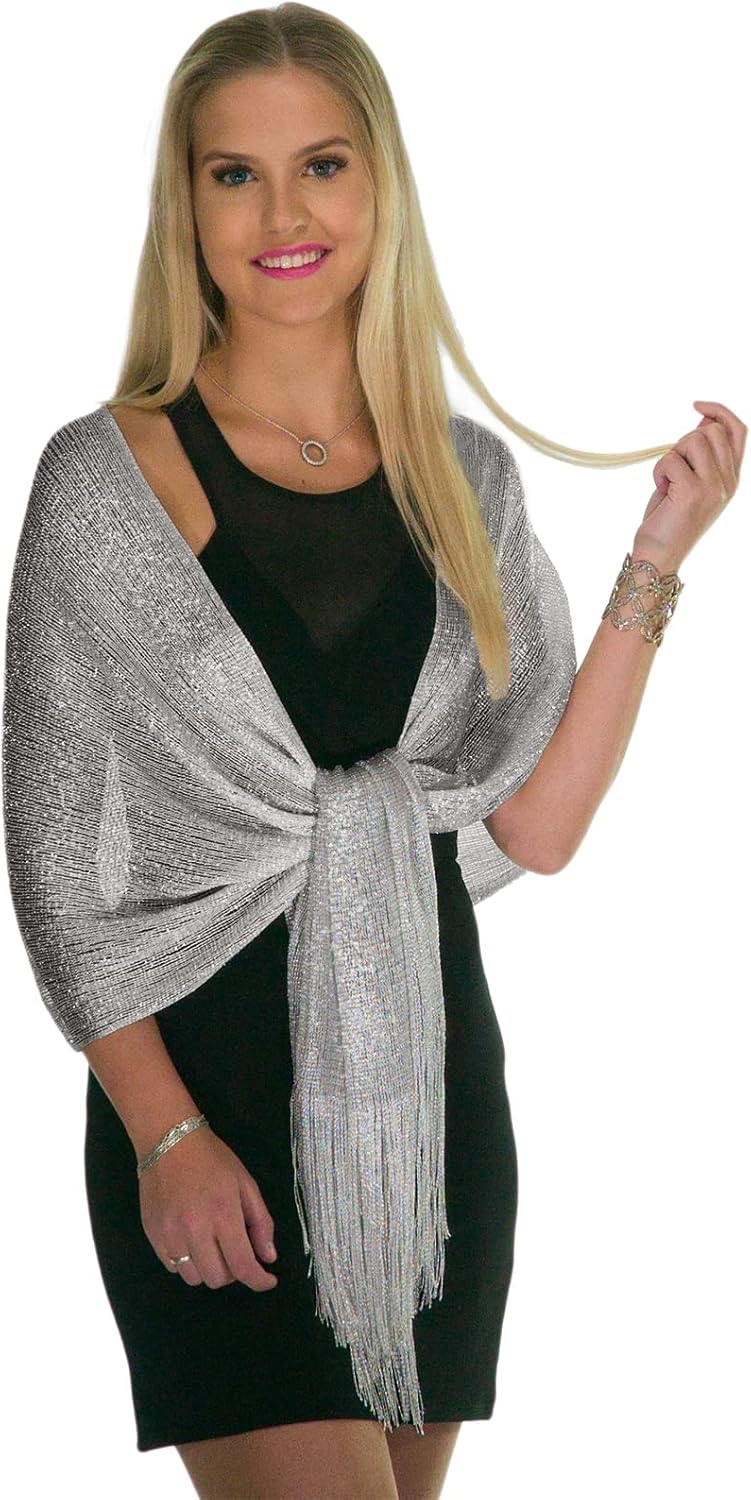 Sheer Glitter Sparkle Shawl Wrap Fringe Prom Weddings Evening Scarfs for Women