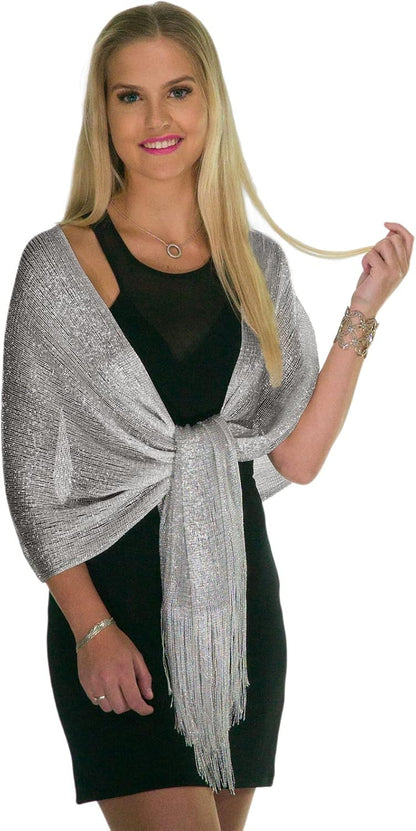 Sheer Glitter Sparkle Shawl Wrap Fringe Prom Weddings Evening Scarfs for Women