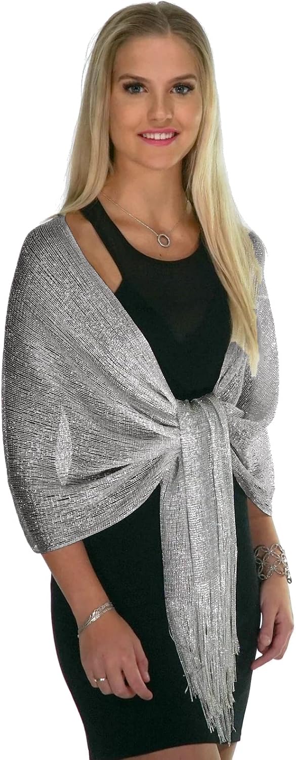 Sheer Glitter Sparkle Shawl Wrap Fringe Prom Weddings Evening Scarfs for Women