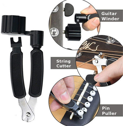 Professional Guitar String Winder Cutter and Bridge Pin Puller, Guitar Repair Tool Functional 3 in 1 (Black)