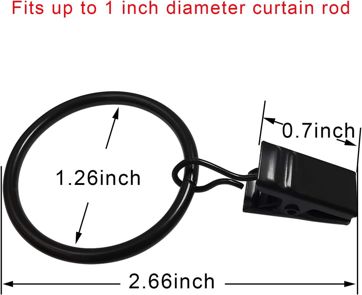 40 Pack Curtain Rings with Clips, Drapery Clips Rings, Drapes 1.26 in Interior Diameter, Fits up to 1 Rod, Black 1.26" I D