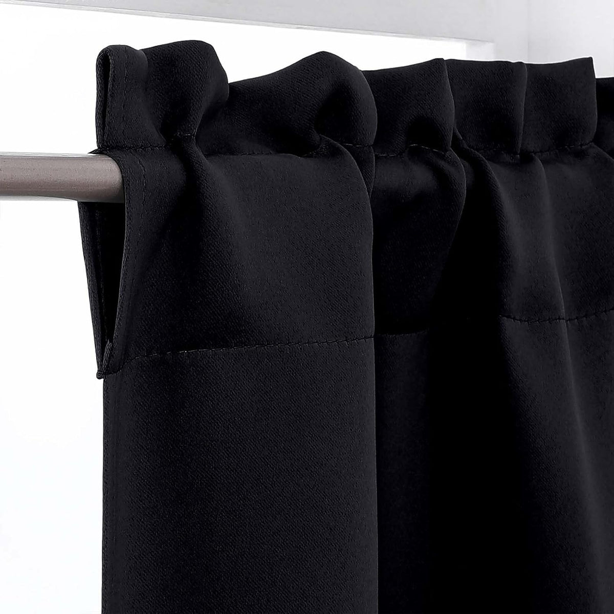 Black Valances for Windows, Small Blackout Curtains Kitchen Bedroom Living Room, Rod Pocket Privacy Modern Solid Short Window Treatment Valance Bathroom Panels, 60" Wx18 L,1 Piece 60"W x 18"L (Pack of