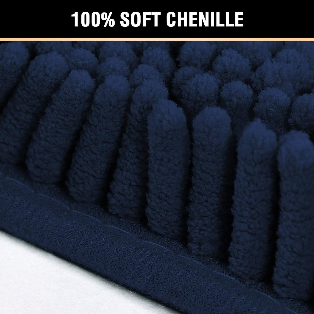 Navy Blue Bath Rug, Mat Non Slip Mats for Bathroom Floor, Rug Extra Thick Chenille 17" x 24" Absorbent Soft Shaggy Washable Dry Fast Plush Rugs Bathtubs