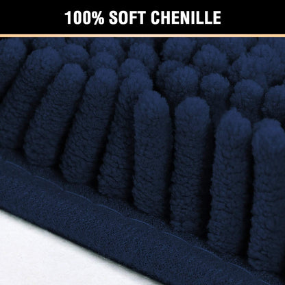 Navy Blue Bath Rug, Mat Non Slip Mats for Bathroom Floor, Rug Extra Thick Chenille 17" x 24" Absorbent Soft Shaggy Washable Dry Fast Plush Rugs Bathtubs
