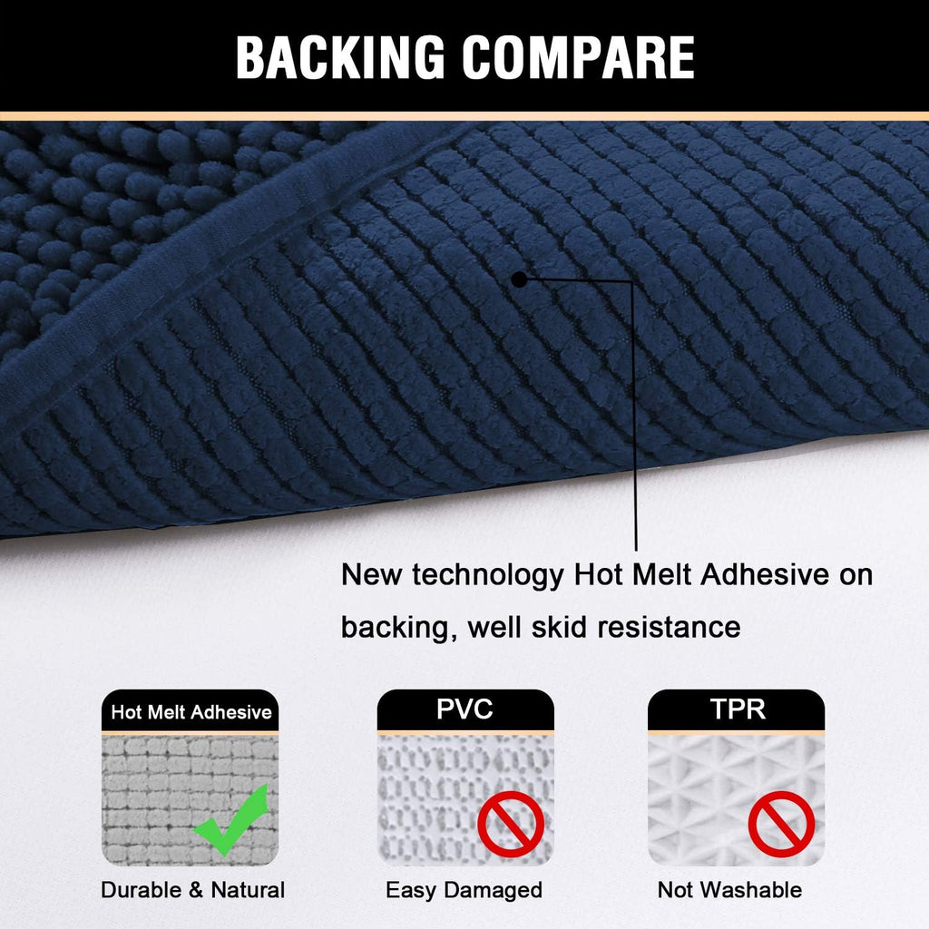 Navy Blue Bath Rug, Mat Non Slip Mats for Bathroom Floor, Rug Extra Thick Chenille 17" x 24" Absorbent Soft Shaggy Washable Dry Fast Plush Rugs Bathtubs