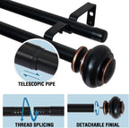Double Curtain Rods for Windows 16.2 to 90.6 Inches 3/4 inch Diameter Adjustable Decorative Telescoping Rod with Brackets Heavy Duty Splicing Rods, Black 16.2"-90.6"