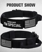 Tactical Dog Collar with Handle and Metal Buckle, Heavy Duty Padded Military 2 Patches for Training, Adjustable Large Dogs, Black, L Black