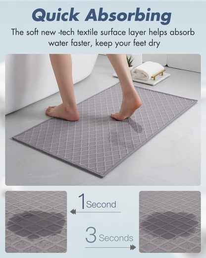 Ultra Thin Bath Mat, Rubber Backed Mats for Bathroom Non Slip, Absorbent Mat Floor Machine Washable Rugs, Shower, Sink (17"x28", Grey) Grey 17"x28"