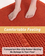 Upgraded Waffle Bath Mat, Super Absorbent Non Slip Mats for Bathroom Floor, Machine Washable Rugs with Tassels, Rubber Backed Mats, Ultra Soft, 18" x 30", Orange -