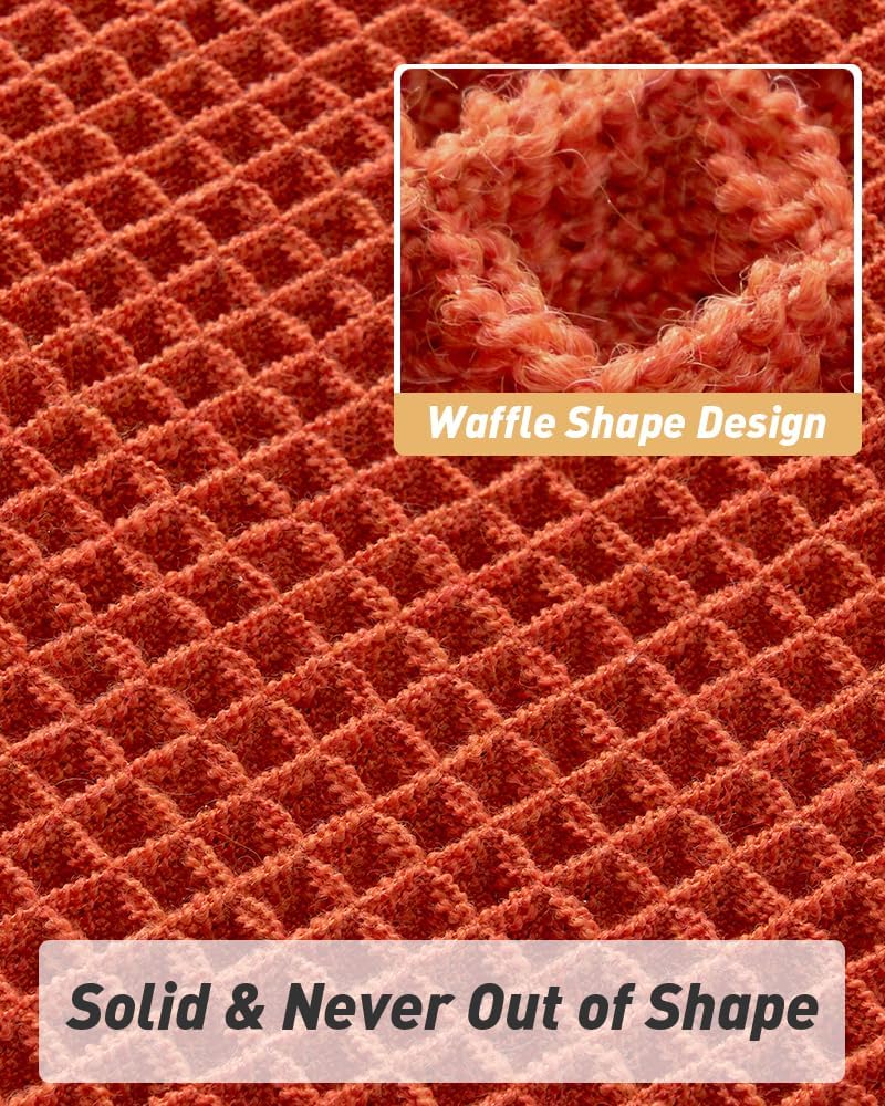 Upgraded Waffle Bath Mat, Super Absorbent Non Slip Mats for Bathroom Floor, Machine Washable Rugs with Tassels, Rubber Backed Mats, Ultra Soft, 18" x 30", Orange -
