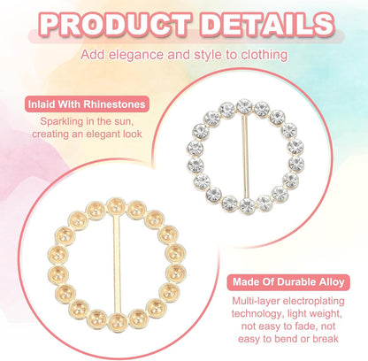 Silk Scarf Ring Clip Bling Rhinestone T-Shirt Clips Tie Waist Knotted Buckle Rings Metal Circle Buckles for Women Fashion Scarves Hat Decor Wrap Holders White -