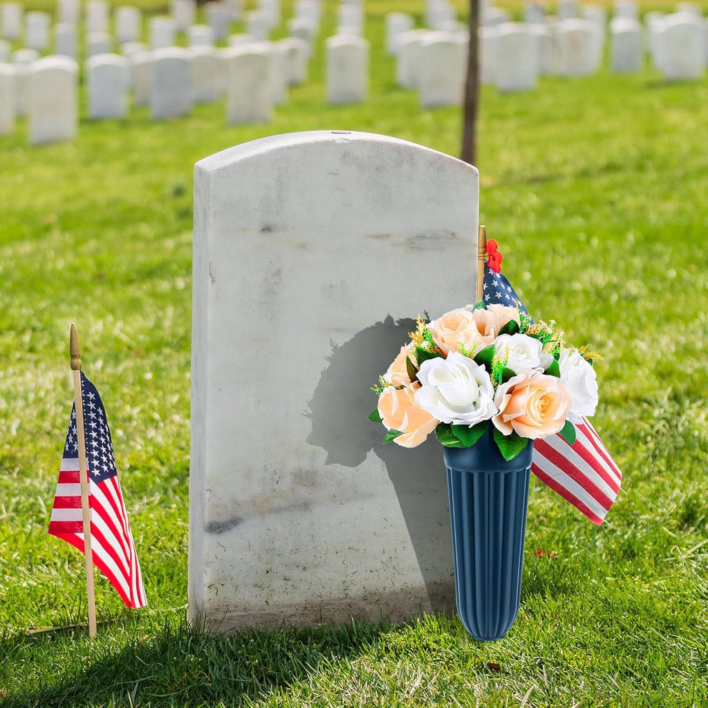 4 Pack Cemetery Vases with Spikes Headstone Vase for Graves Memorial Grave Site Decorations Floral Markers Flower Holder Plastic Hollow Drainage Hole (Classic Style) -