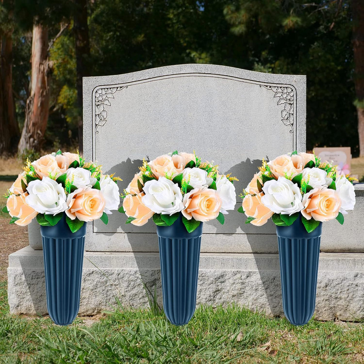 4 Pack Cemetery Vases with Spikes Headstone Vase for Graves Memorial Grave Site Decorations Floral Markers Flower Holder Plastic Hollow Drainage Hole (Classic Style) -