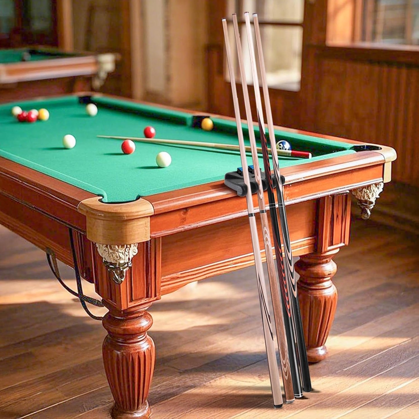 4 Holes Pool Cue Holder, Portable Weighted Rack, Mini Non-slip Stick Holder Claw with 2 Chalk Holders, Heavy Duty Rest for Billiard and Table