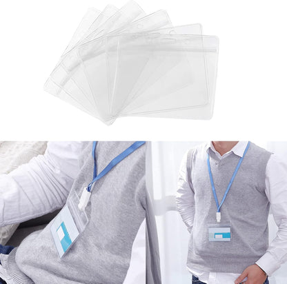 5-piece plastic card holder - clear waterproof plastic badge holder - clear branded badge ID holder - wallet holder - double-sided badge holder - lanyard card holder for home, office and school