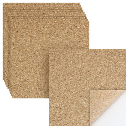 Biaungdo 10 Pcs Self Adhesive Cork Sheets, 4 X 4 Inch Cork Tile Sheet with Adhesive Backing, Square Insulation Sticky Backing Sheets for DIY Coasters, Craft Projects, Wedding Party, Wall Decor