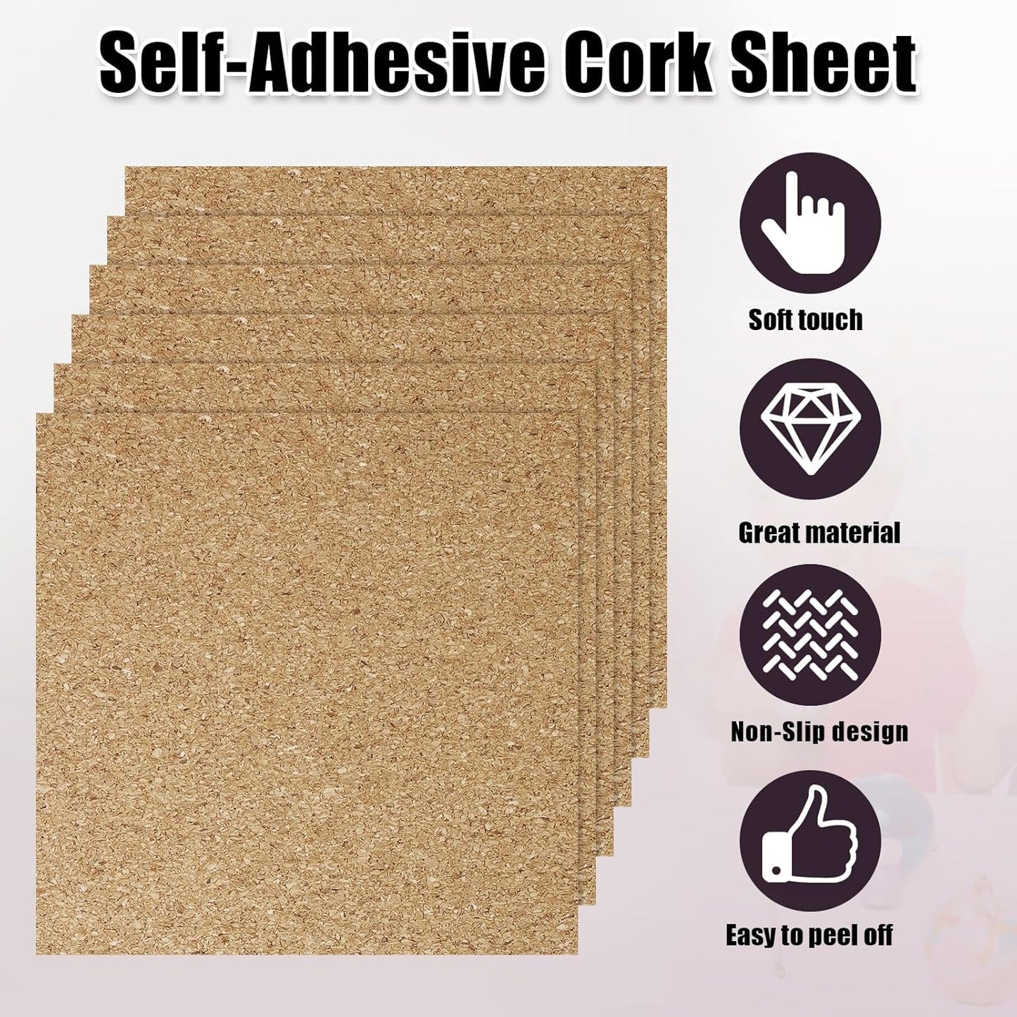 Biaungdo 10 Pcs Self Adhesive Cork Sheets, 4 X 4 Inch Cork Tile Sheet with Adhesive Backing, Square Insulation Sticky Backing Sheets for DIY Coasters, Craft Projects, Wedding Party, Wall Decor