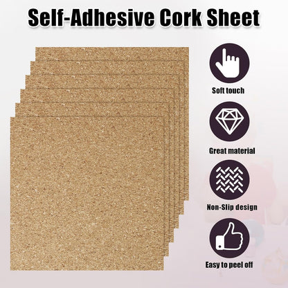 Biaungdo 10 Pcs Self Adhesive Cork Sheets, 4 X 4 Inch Cork Tile Sheet with Adhesive Backing, Square Insulation Sticky Backing Sheets for DIY Coasters, Craft Projects, Wedding Party, Wall Decor