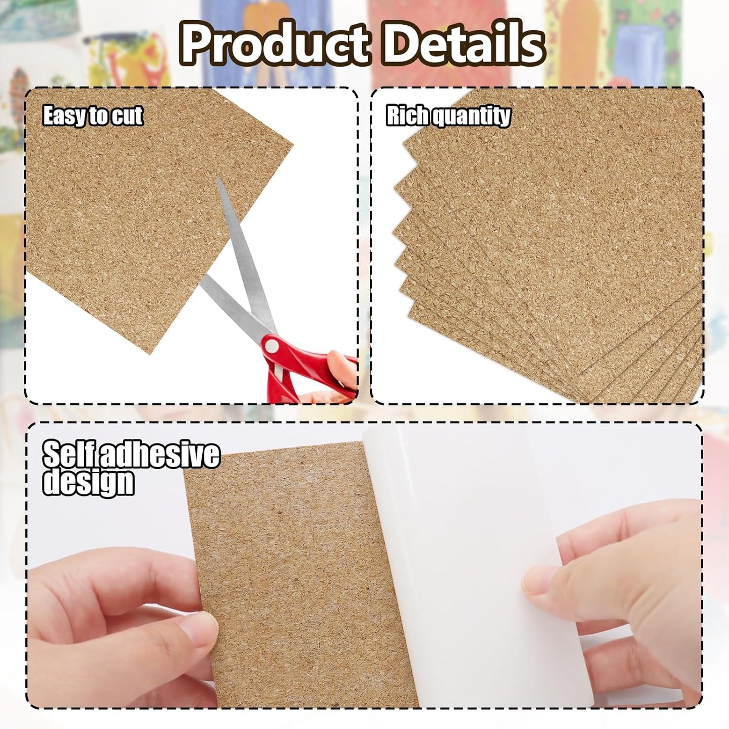 Biaungdo 10 Pcs Self Adhesive Cork Sheets, 4 X 4 Inch Cork Tile Sheet with Adhesive Backing, Square Insulation Sticky Backing Sheets for DIY Coasters, Craft Projects, Wedding Party, Wall Decor