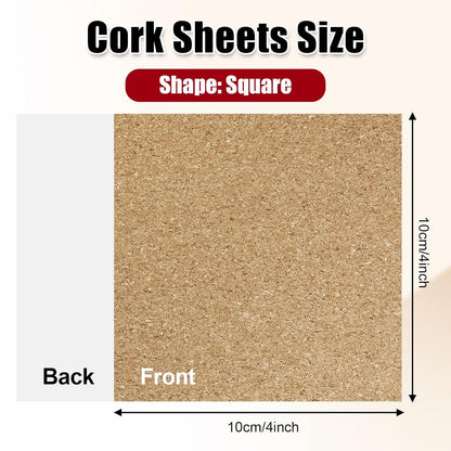 Biaungdo 10 Pcs Self Adhesive Cork Sheets, 4 X 4 Inch Cork Tile Sheet with Adhesive Backing, Square Insulation Sticky Backing Sheets for DIY Coasters, Craft Projects, Wedding Party, Wall Decor