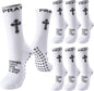 4 Pairs Christian Cross Socks Cross Grip Soccer Sock Anti Slip with Bible Verse Card I Still Remember The Day I Pray or Men Dad Husband Birthday Easter Religious Soccer Sock Jesus VBS Gits