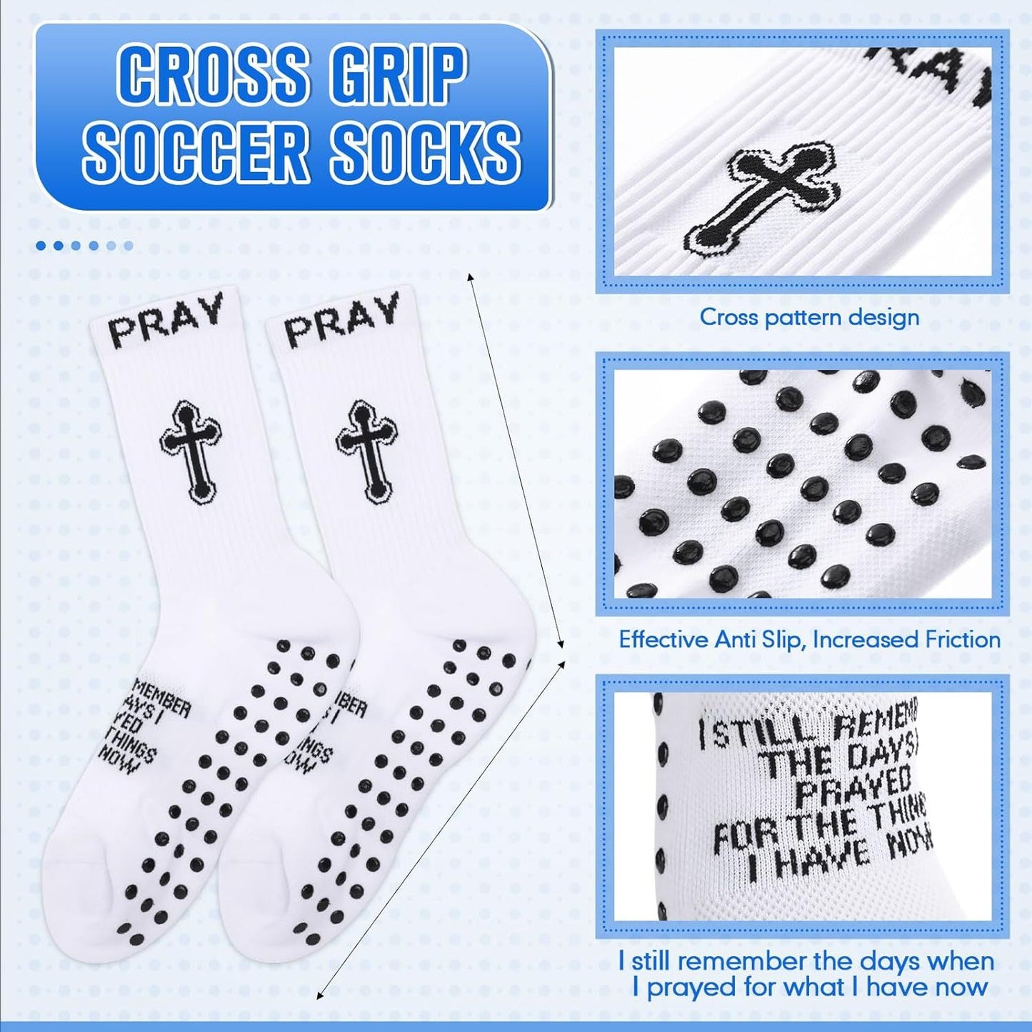 4 Pairs Christian Cross Socks Cross Grip Soccer Sock Anti Slip with Bible Verse Card I Still Remember The Day I Pray or Men Dad Husband Birthday Easter Religious Soccer Sock Jesus VBS Gits