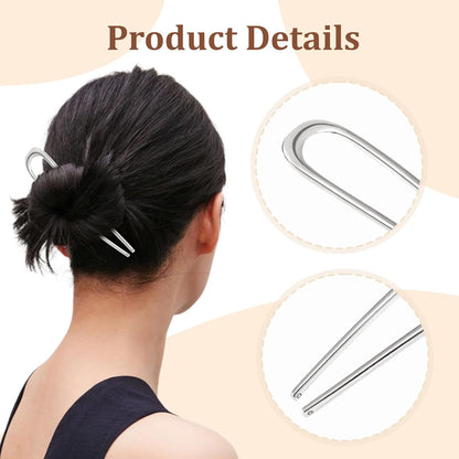 3Pcs rench Hair Pins or Women - Metal Hair orks or Elegant Bun, Twist & Chignon Hairstyle Accessories (U+Black+Gold+Sliver)
