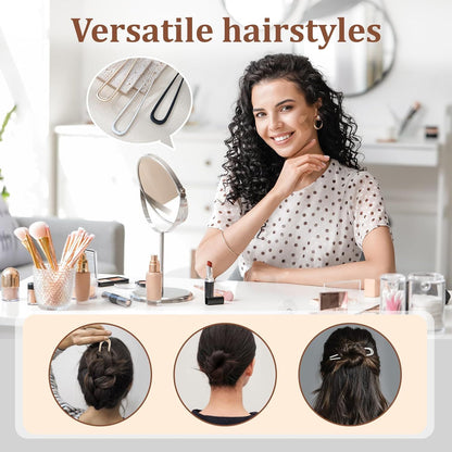 3Pcs rench Hair Pins or Women - Metal Hair orks or Elegant Bun, Twist & Chignon Hairstyle Accessories (U+Black+Gold+Sliver)