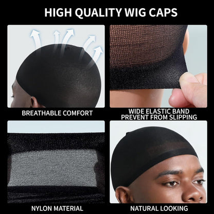 Wig Cap or Men, 4PCS Black Hair Stocking Cap, Nylon Wig Caps Black, Hair Net or Men, Stretchy, Natural, Lightweight Wave Caps