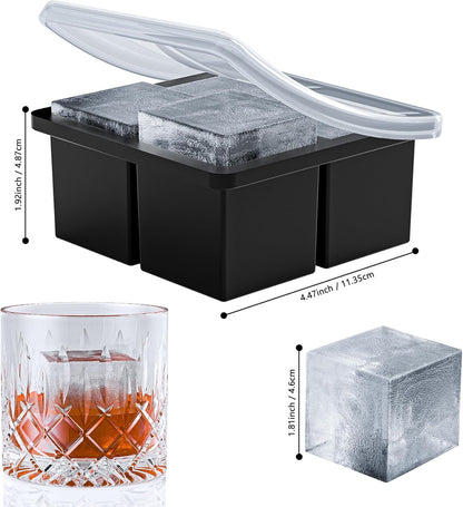 Bangp Large Ice Cube Tray for Whiskey,Silicone Ice Cube Trays 2 Pack,Large Ice Cube Molds with Leak Proof Removable Lid,Square Ice Cube Tray for Whiskey and Cocktail