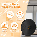Biaungdo 134 Inch Flexible Shower Door Magnetic Strip, 1 Roll Insert Shower Door Replacement Seal Strip Waterproof Long Shower Door Strip for Framed Semi Framed Swinging Glass Shower Doors, Black