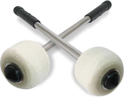 Biaungdo 2 Pack Drum Mallet, 32cm/12.6" Wool Felt Drum Stick, Bass Drum Mallet Drum Stick, Anti-slip Bass Percussion Sticks with Stainless Steel Handle, Beige White