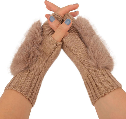 Women Wool Knit ingerless Gloves urry Mittens Wrist Warmers