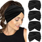 Extra Wide Headbands or Women Non-Slip, 7'' Large Twist Knotted Stretchy Wraps Head Bands Hair Accessories, 4 Pack, Black